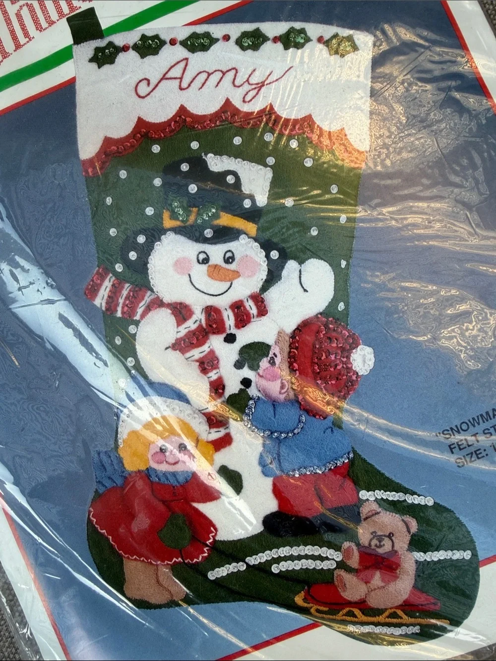 Bucilla Snowman & Children Felt Holiday 18” Stocking Embroidery Kit